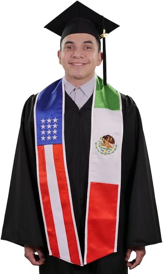 Estola de graduación con bandera bordada mixta de USA y México