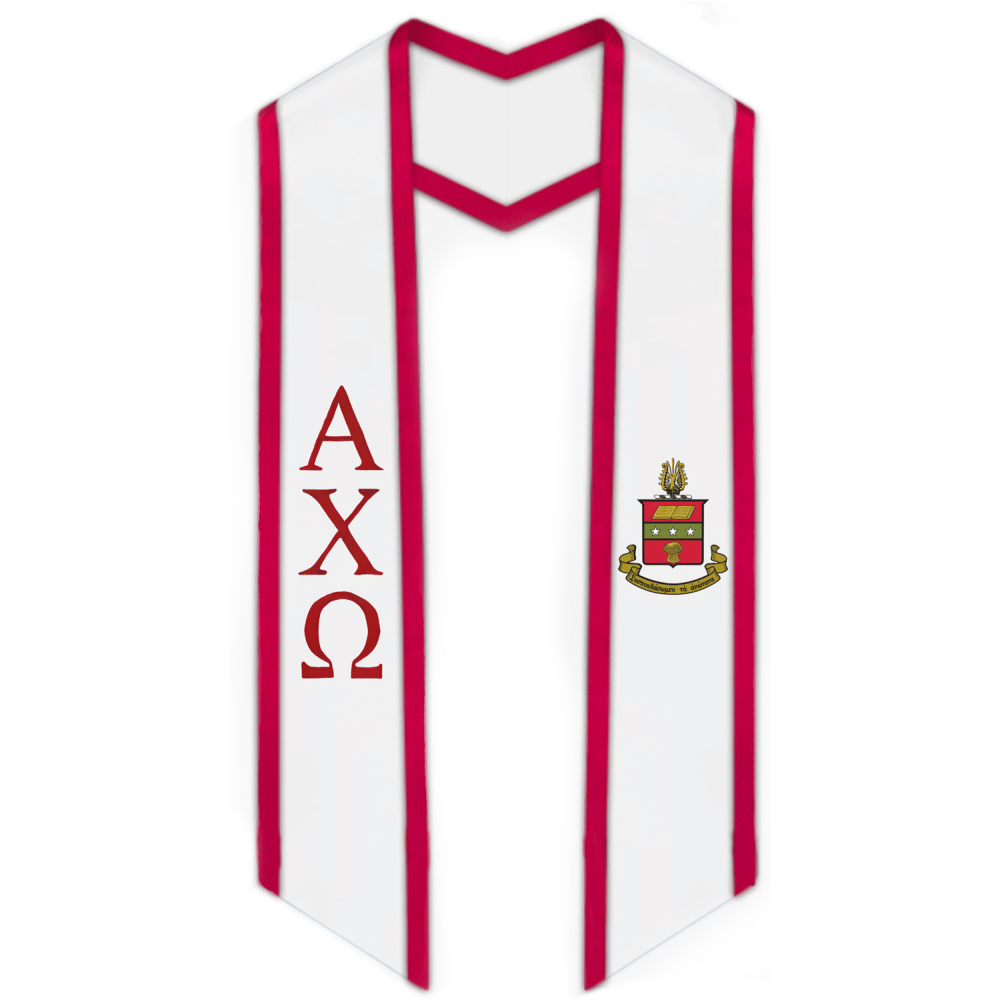 Alpha Chi Omega Trimmed Greek Lettered Graduation Stole w/ Crest