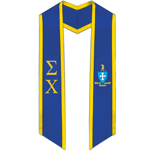 Sigma Chi Trimmed Greek Lettered Graduation Stole w/ Crest