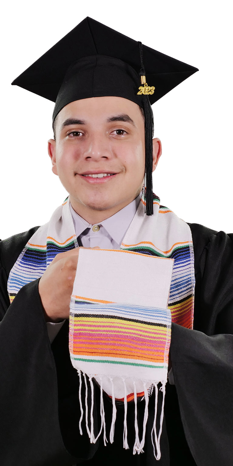 Estola de graduación de sarape mexicano blanco