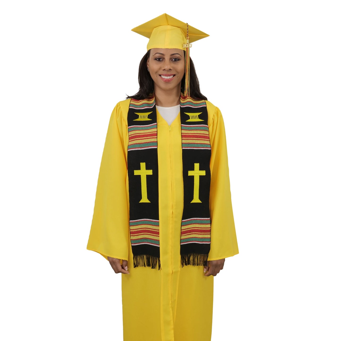 Estola Kente de Graduación con Cruz Cristiana