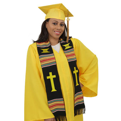 Estola Kente de Graduación con Cruz Cristiana