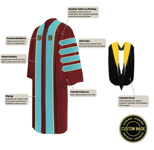 Paquete Personalizado de Toga y Capucha Doctoral para Graduación