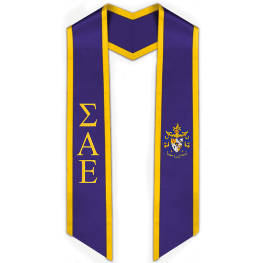 Sigma Alpha Epsilon Trimmed Greek Lettered Graduation Stole w/ Crest